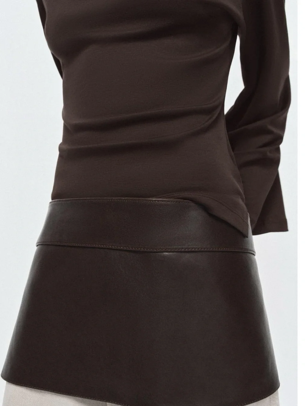NWT Zara Brown 100% Leather Skirt Belt Size 32 Viral Wrap Waist Belt  1736/004/7